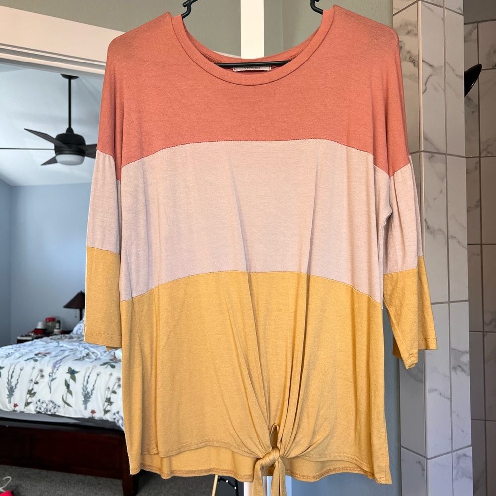 Colorblock Women's Top in Pink, White, and Yellow